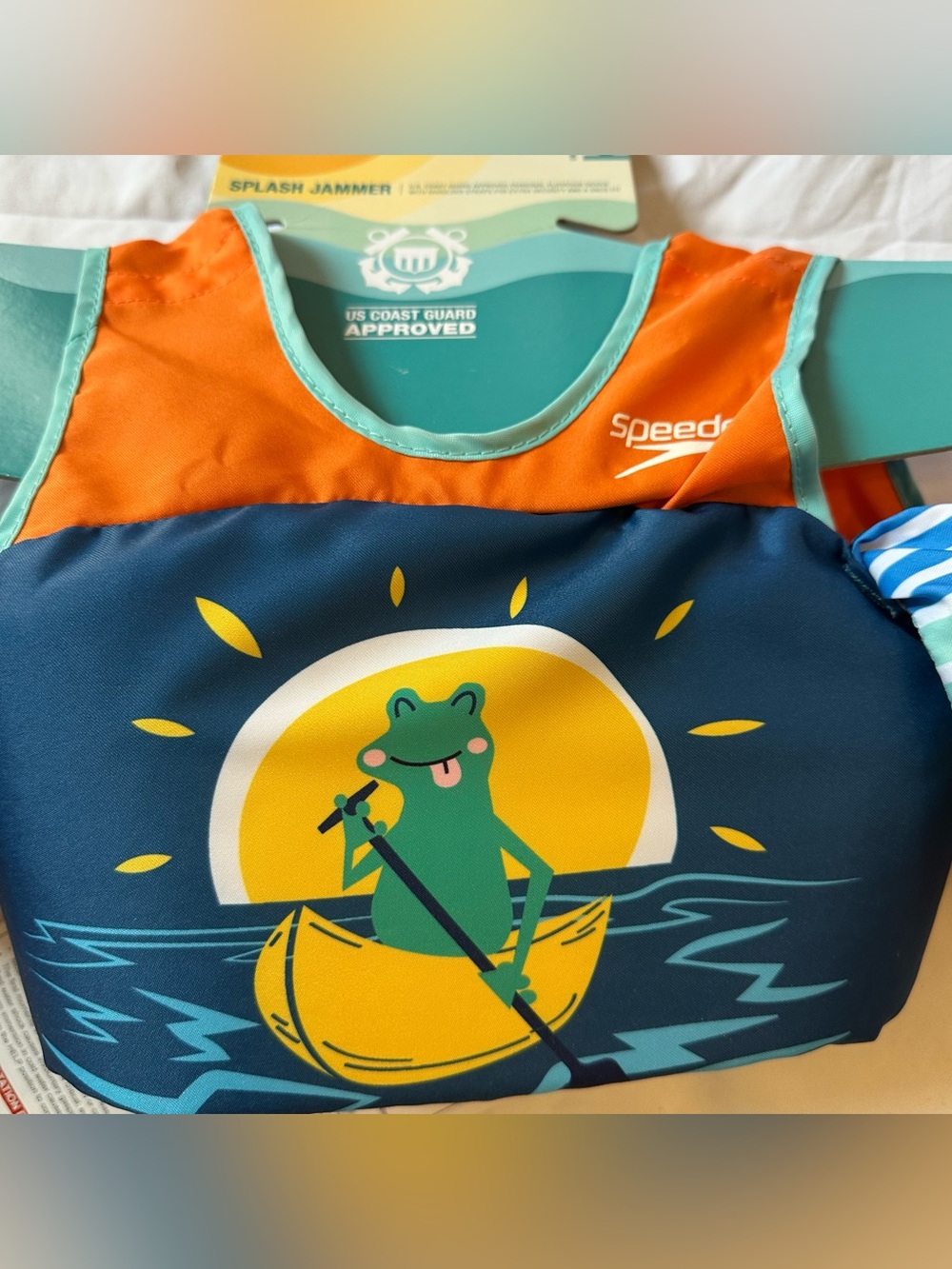 NWT Speedo Kids Orange, Teal & Navy Frog Splash Swim Vest